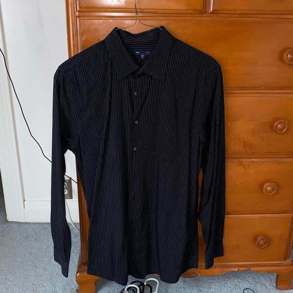 Gap Button Up Dress Shirt Black w/ Pinstripes - Picture 2 of 3